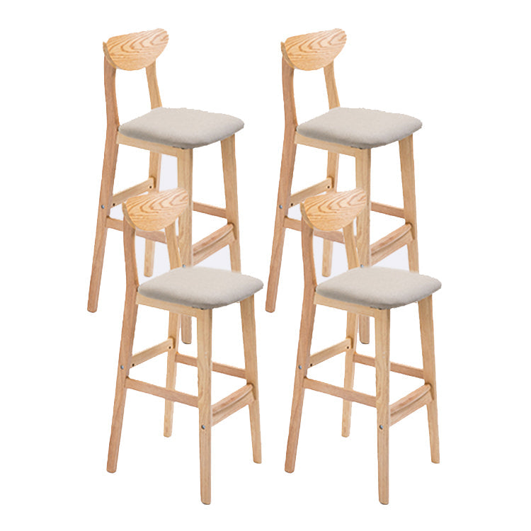 Contemporary Upholstered Footrest Low Back Stool Home Oak Wood Bar Stool Khaki 4 Piece Set Clearhalo 'Bar Furniture' 'Bar Stools' 'bar_stools' 'furn' 'furn_bar_stools' 'furniture_bar_stools' 'Kitchen & Dining Furniture' 'kitchen&dining_furn' 'kitchen' 'kitchen_furn' Furniture' 4692565