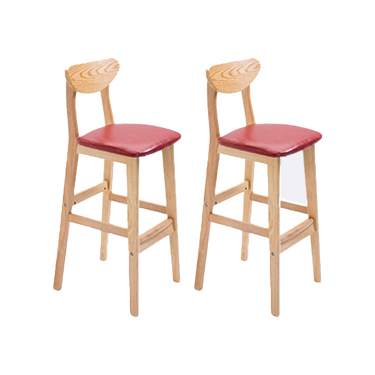 Contemporary Upholstered Footrest Low Back Stool Home Oak Wood Bar Stool Burgundy 2 Piece Set Counter Stool(26"H) Clearhalo 'Bar Furniture' 'Bar Stools' 'bar_stools' 'furn' 'furn_bar_stools' 'furniture_bar_stools' 'Kitchen & Dining Furniture' 'kitchen&dining_furn' 'kitchen' 'kitchen_furn' Furniture' 4692570