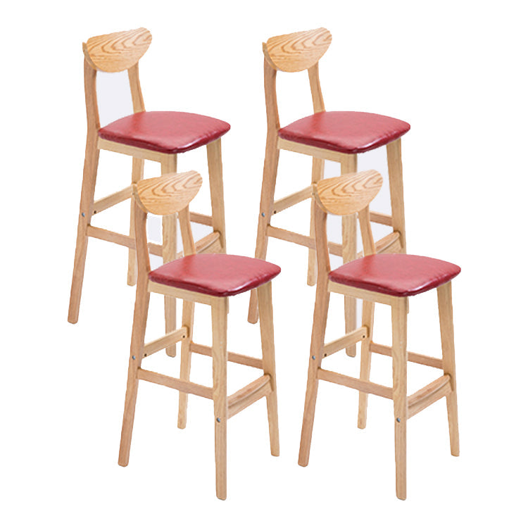 Contemporary Upholstered Footrest Low Back Stool Home Oak Wood Bar Stool Burgundy 4 Piece Set Counter Stool(26"H) Clearhalo 'Bar Furniture' 'Bar Stools' 'bar_stools' 'furn' 'furn_bar_stools' 'furniture_bar_stools' 'Kitchen & Dining Furniture' 'kitchen&dining_furn' 'kitchen' 'kitchen_furn' Furniture' 4692571