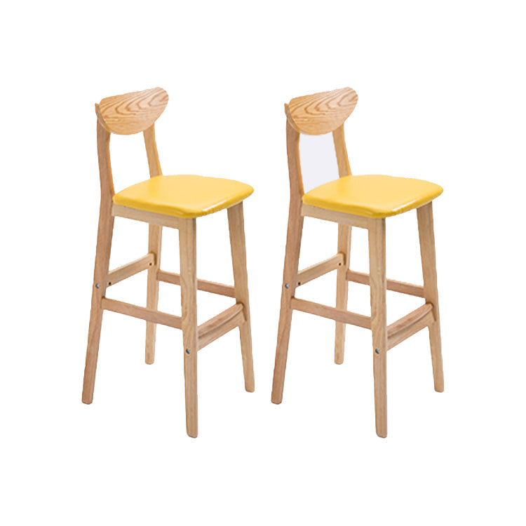 Contemporary Upholstered Footrest Low Back Stool Home Oak Wood Bar Stool Yellow 2 Piece Set Clearhalo 'Bar Furniture' 'Bar Stools' 'bar_stools' 'furn' 'furn_bar_stools' 'furniture_bar_stools' 'Kitchen & Dining Furniture' 'kitchen&dining_furn' 'kitchen' 'kitchen_furn' Furniture' 4692576