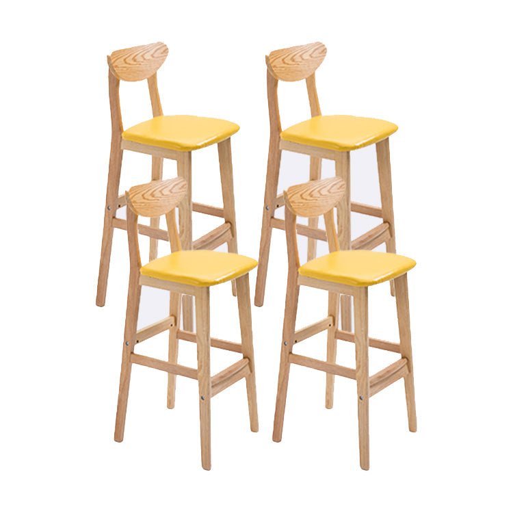 Contemporary Upholstered Footrest Low Back Stool Home Oak Wood Bar Stool Yellow 4 Piece Set Clearhalo 'Bar Furniture' 'Bar Stools' 'bar_stools' 'furn' 'furn_bar_stools' 'furniture_bar_stools' 'Kitchen & Dining Furniture' 'kitchen&dining_furn' 'kitchen' 'kitchen_furn' Furniture' 4692577
