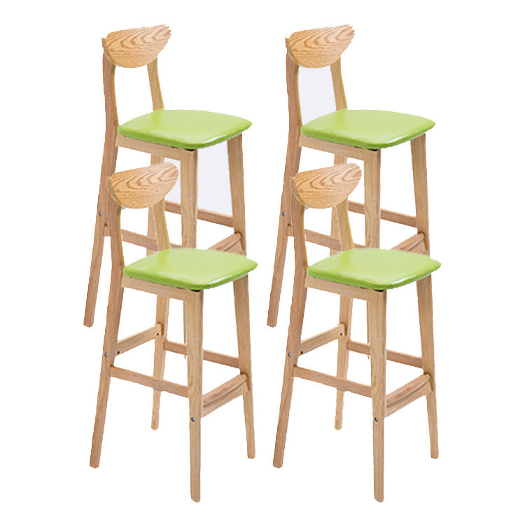 Contemporary Upholstered Footrest Low Back Stool Home Oak Wood Bar Stool Fruit Green 4 Piece Set Clearhalo 'Bar Furniture' 'Bar Stools' 'bar_stools' 'furn' 'furn_bar_stools' 'furniture_bar_stools' 'Kitchen & Dining Furniture' 'kitchen&dining_furn' 'kitchen' 'kitchen_furn' Furniture' 4692580