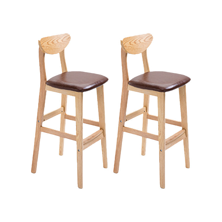 Contemporary Upholstered Footrest Low Back Stool Home Oak Wood Bar Stool Brown 2 Piece Set Clearhalo 'Bar Furniture' 'Bar Stools' 'bar_stools' 'furn' 'furn_bar_stools' 'furniture_bar_stools' 'Kitchen & Dining Furniture' 'kitchen&dining_furn' 'kitchen' 'kitchen_furn' Furniture' 4692582