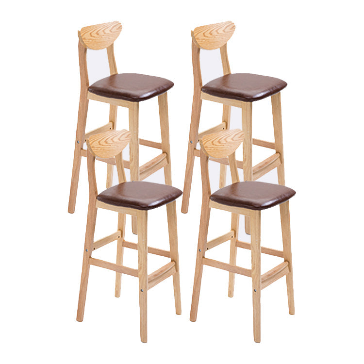 Contemporary Upholstered Footrest Low Back Stool Home Oak Wood Bar Stool Brown 4 Piece Set Clearhalo 'Bar Furniture' 'Bar Stools' 'bar_stools' 'furn' 'furn_bar_stools' 'furniture_bar_stools' 'Kitchen & Dining Furniture' 'kitchen&dining_furn' 'kitchen' 'kitchen_furn' Furniture' 4692583