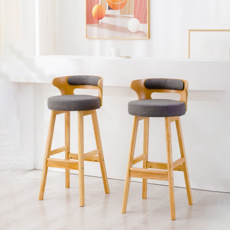 Scandinavian Low Back Upholstered Footrest Bar Stool Home Rubberwood Stool Clearhalo 'Bar Furniture' 'Bar Stools' 'bar_stools' 'furn' 'furn_bar_stools' 'furniture_bar_stools' 'Kitchen & Dining Furniture' 'kitchen&dining_furn' 'kitchen' 'kitchen_furn' Furniture' 4692591