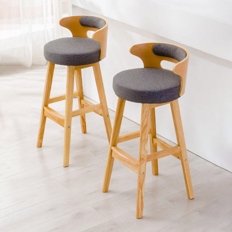 Scandinavian Low Back Upholstered Footrest Bar Stool Home Rubberwood Stool Clearhalo 'Bar Furniture' 'Bar Stools' 'bar_stools' 'furn' 'furn_bar_stools' 'furniture_bar_stools' 'Kitchen & Dining Furniture' 'kitchen&dining_furn' 'kitchen' 'kitchen_furn' Furniture' 4692594