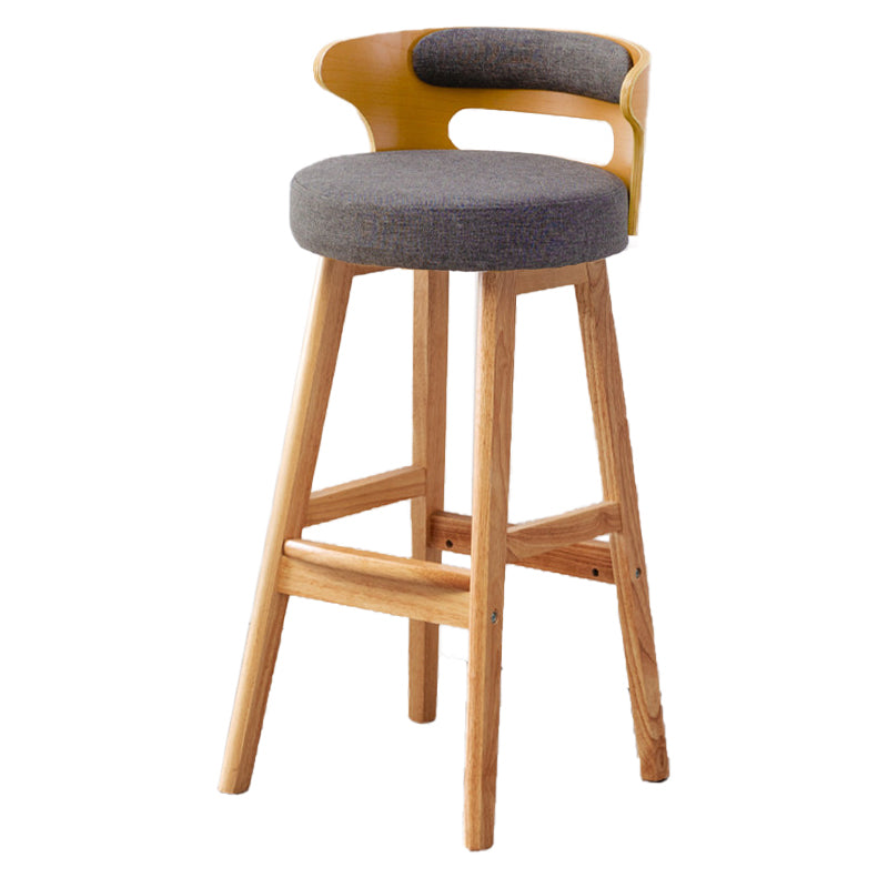 Scandinavian Low Back Upholstered Footrest Bar Stool Home Rubberwood Stool Grey 1 Piece Bar Stool(30"H) Clearhalo 'Bar Furniture' 'Bar Stools' 'bar_stools' 'furn' 'furn_bar_stools' 'furniture_bar_stools' 'Kitchen & Dining Furniture' 'kitchen&dining_furn' 'kitchen' 'kitchen_furn' Furniture' 4692595
