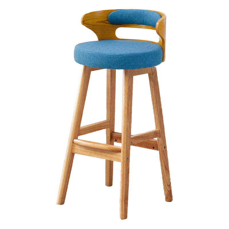 Scandinavian Low Back Upholstered Footrest Bar Stool Home Rubberwood Stool Blue 1 Piece Bar Stool(30"H) Clearhalo 'Bar Furniture' 'Bar Stools' 'bar_stools' 'furn' 'furn_bar_stools' 'furniture_bar_stools' 'Kitchen & Dining Furniture' 'kitchen&dining_furn' 'kitchen' 'kitchen_furn' Furniture' 4692600