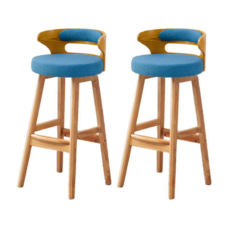 Scandinavian Low Back Upholstered Footrest Bar Stool Home Rubberwood Stool Blue 2 Piece Set Bar Stool(30"H) Clearhalo 'Bar Furniture' 'Bar Stools' 'bar_stools' 'furn' 'furn_bar_stools' 'furniture_bar_stools' 'Kitchen & Dining Furniture' 'kitchen&dining_furn' 'kitchen' 'kitchen_furn' Furniture' 4692601