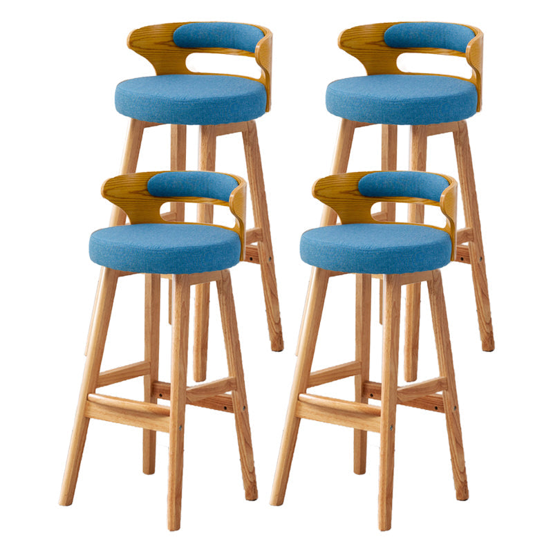 Scandinavian Low Back Upholstered Footrest Bar Stool Home Rubberwood Stool Blue 4 Piece Set Bar Stool(30"H) Clearhalo 'Bar Furniture' 'Bar Stools' 'bar_stools' 'furn' 'furn_bar_stools' 'furniture_bar_stools' 'Kitchen & Dining Furniture' 'kitchen&dining_furn' 'kitchen' 'kitchen_furn' Furniture' 4692602
