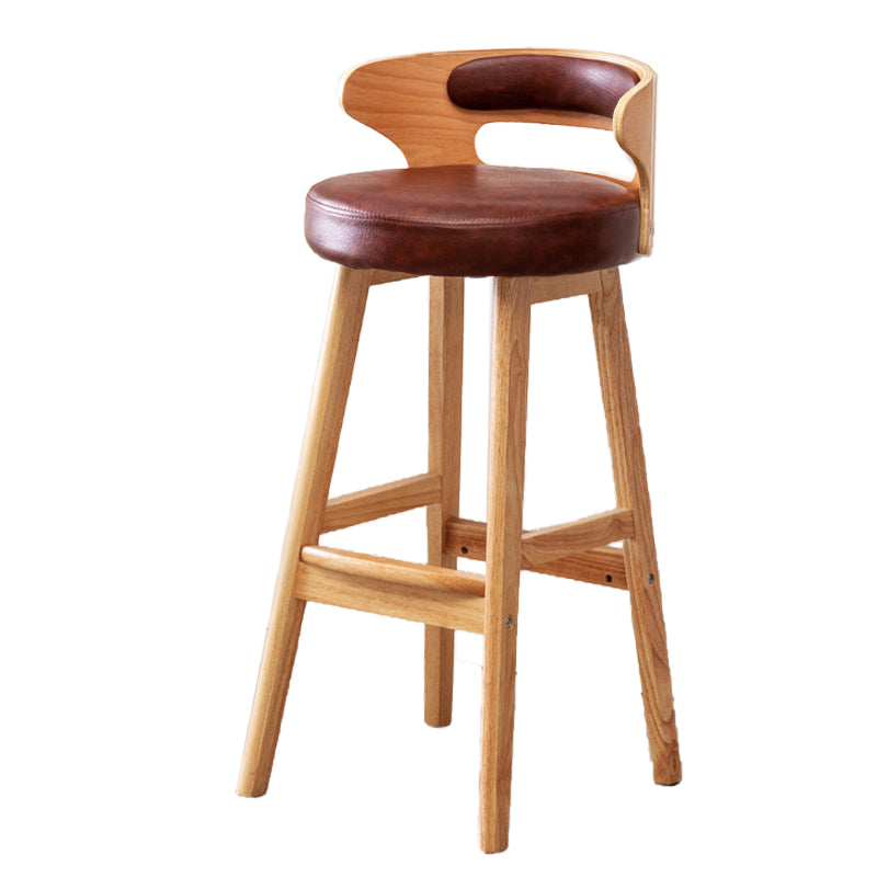 Scandinavian Low Back Upholstered Footrest Bar Stool Home Rubberwood Stool Brown 1 Piece Bar Stool(30"H) Clearhalo 'Bar Furniture' 'Bar Stools' 'bar_stools' 'furn' 'furn_bar_stools' 'furniture_bar_stools' 'Kitchen & Dining Furniture' 'kitchen&dining_furn' 'kitchen' 'kitchen_furn' Furniture' 4692603