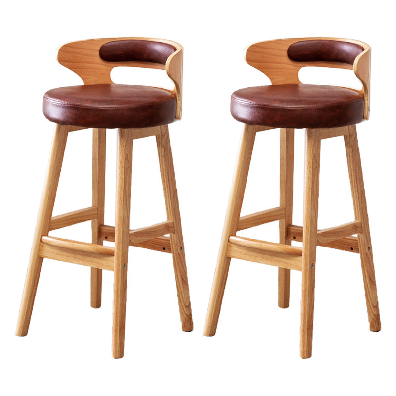 Scandinavian Low Back Upholstered Footrest Bar Stool Home Rubberwood Stool Brown 2 Piece Set Bar Stool(30"H) Clearhalo 'Bar Furniture' 'Bar Stools' 'bar_stools' 'furn' 'furn_bar_stools' 'furniture_bar_stools' 'Kitchen & Dining Furniture' 'kitchen&dining_furn' 'kitchen' 'kitchen_furn' Furniture' 4692604