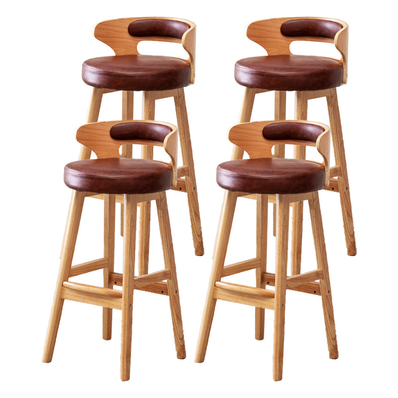 Scandinavian Low Back Upholstered Footrest Bar Stool Home Rubberwood Stool Brown 4 Piece Set Bar Stool(30"H) Clearhalo 'Bar Furniture' 'Bar Stools' 'bar_stools' 'furn' 'furn_bar_stools' 'furniture_bar_stools' 'Kitchen & Dining Furniture' 'kitchen&dining_furn' 'kitchen' 'kitchen_furn' Furniture' 4692605