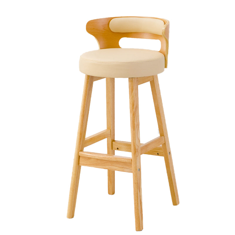 Scandinavian Low Back Upholstered Footrest Bar Stool Home Rubberwood Stool Off-White 1 Piece Bar Stool(30"H) Clearhalo 'Bar Furniture' 'Bar Stools' 'bar_stools' 'furn' 'furn_bar_stools' 'furniture_bar_stools' 'Kitchen & Dining Furniture' 'kitchen&dining_furn' 'kitchen' 'kitchen_furn' Furniture' 4692612