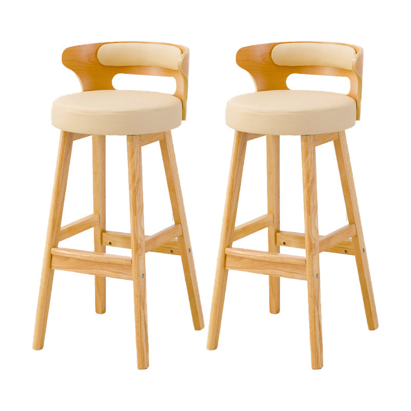 Scandinavian Low Back Upholstered Footrest Bar Stool Home Rubberwood Stool Off-White 2 Piece Set Bar Stool(30"H) Clearhalo 'Bar Furniture' 'Bar Stools' 'bar_stools' 'furn' 'furn_bar_stools' 'furniture_bar_stools' 'Kitchen & Dining Furniture' 'kitchen&dining_furn' 'kitchen' 'kitchen_furn' Furniture' 4692613