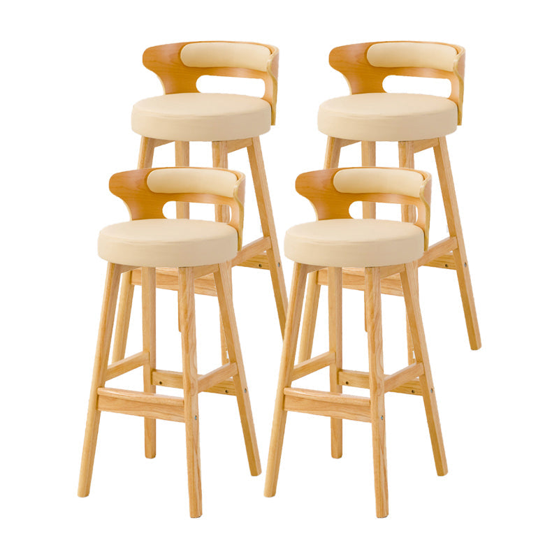 Scandinavian Low Back Upholstered Footrest Bar Stool Home Rubberwood Stool Off-White 4 Piece Set Bar Stool(30"H) Clearhalo 'Bar Furniture' 'Bar Stools' 'bar_stools' 'furn' 'furn_bar_stools' 'furniture_bar_stools' 'Kitchen & Dining Furniture' 'kitchen&dining_furn' 'kitchen' 'kitchen_furn' Furniture' 4692614