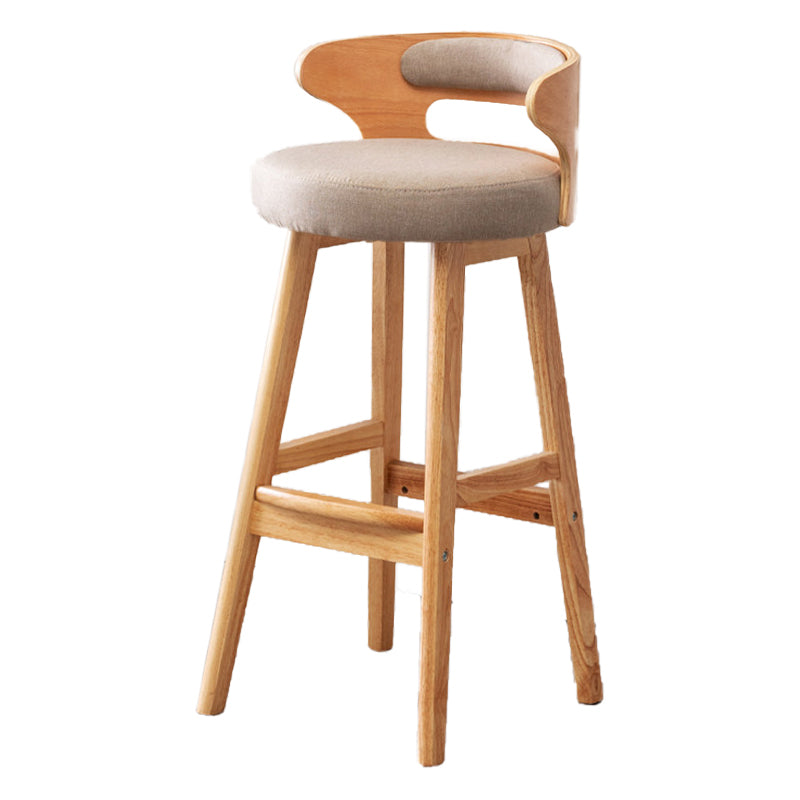 Scandinavian Low Back Upholstered Footrest Bar Stool Home Rubberwood Stool Khaki 1 Piece Bar Stool(30"H) Clearhalo 'Bar Furniture' 'Bar Stools' 'bar_stools' 'furn' 'furn_bar_stools' 'furniture_bar_stools' 'Kitchen & Dining Furniture' 'kitchen&dining_furn' 'kitchen' 'kitchen_furn' Furniture' 4692615