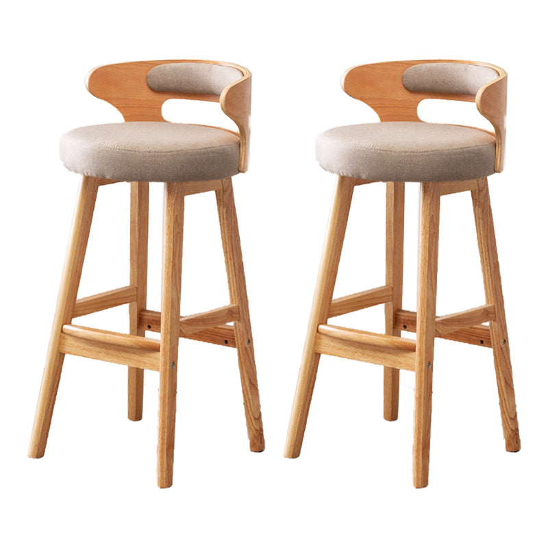 Scandinavian Low Back Upholstered Footrest Bar Stool Home Rubberwood Stool Khaki 2 Piece Set Bar Stool(30"H) Clearhalo 'Bar Furniture' 'Bar Stools' 'bar_stools' 'furn' 'furn_bar_stools' 'furniture_bar_stools' 'Kitchen & Dining Furniture' 'kitchen&dining_furn' 'kitchen' 'kitchen_furn' Furniture' 4692616