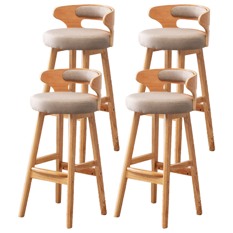 Scandinavian Low Back Upholstered Footrest Bar Stool Home Rubberwood Stool Khaki 4 Piece Set Bar Stool(30"H) Clearhalo 'Bar Furniture' 'Bar Stools' 'bar_stools' 'furn' 'furn_bar_stools' 'furniture_bar_stools' 'Kitchen & Dining Furniture' 'kitchen&dining_furn' 'kitchen' 'kitchen_furn' Furniture' 4692617