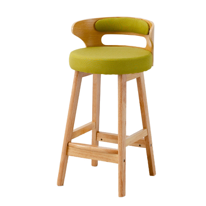 Scandinavian Low Back Upholstered Footrest Bar Stool Home Rubberwood Stool Green 1 Piece Counter Stool(26"H) Clearhalo 'Bar Furniture' 'Bar Stools' 'bar_stools' 'furn' 'furn_bar_stools' 'furniture_bar_stools' 'Kitchen & Dining Furniture' 'kitchen&dining_furn' 'kitchen' 'kitchen_furn' Furniture' 4692618