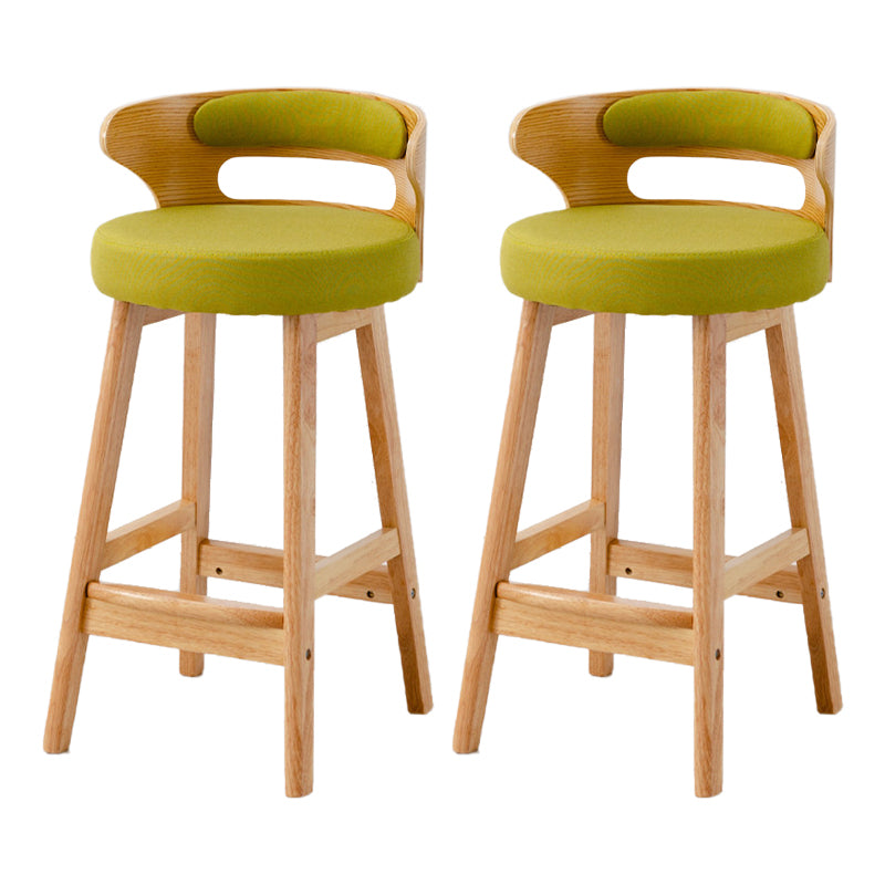 Scandinavian Low Back Upholstered Footrest Bar Stool Home Rubberwood Stool Green 2 Piece Set Counter Stool(26"H) Clearhalo 'Bar Furniture' 'Bar Stools' 'bar_stools' 'furn' 'furn_bar_stools' 'furniture_bar_stools' 'Kitchen & Dining Furniture' 'kitchen&dining_furn' 'kitchen' 'kitchen_furn' Furniture' 4692619