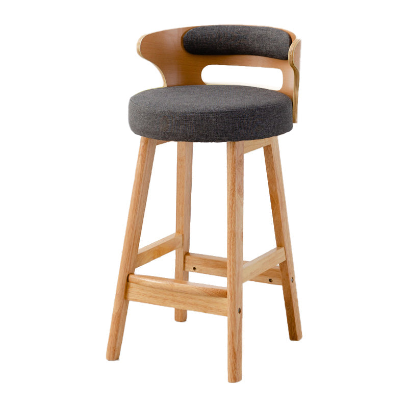Scandinavian Low Back Upholstered Footrest Bar Stool Home Rubberwood Stool Grey 1 Piece Counter Stool(26"H) Clearhalo 'Bar Furniture' 'Bar Stools' 'bar_stools' 'furn' 'furn_bar_stools' 'furniture_bar_stools' 'Kitchen & Dining Furniture' 'kitchen&dining_furn' 'kitchen' 'kitchen_furn' Furniture' 4692621