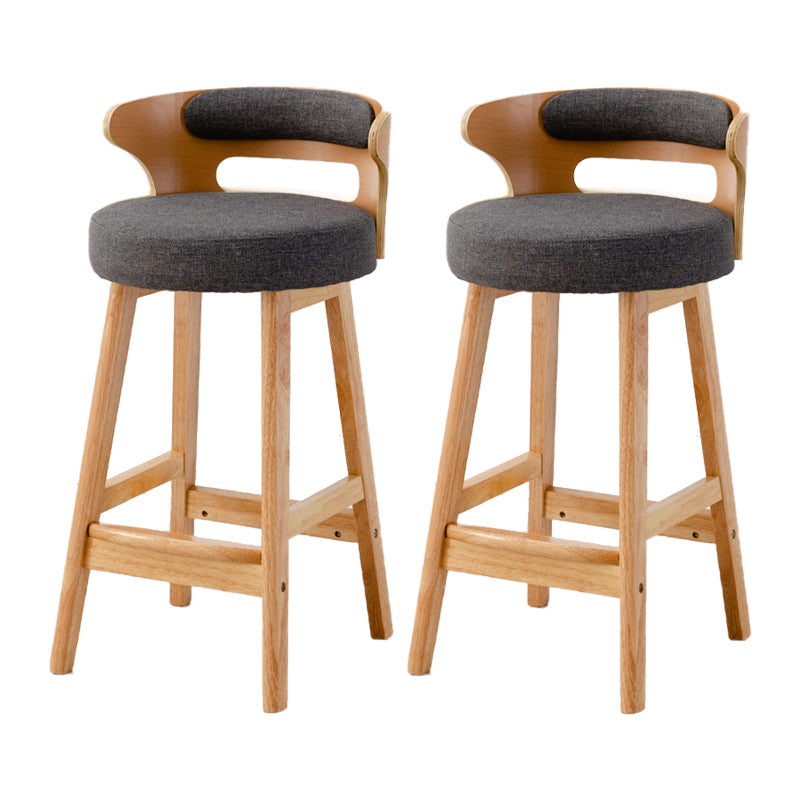 Scandinavian Low Back Upholstered Footrest Bar Stool Home Rubberwood Stool Grey 2 Piece Set Counter Stool(26"H) Clearhalo 'Bar Furniture' 'Bar Stools' 'bar_stools' 'furn' 'furn_bar_stools' 'furniture_bar_stools' 'Kitchen & Dining Furniture' 'kitchen&dining_furn' 'kitchen' 'kitchen_furn' Furniture' 4692622