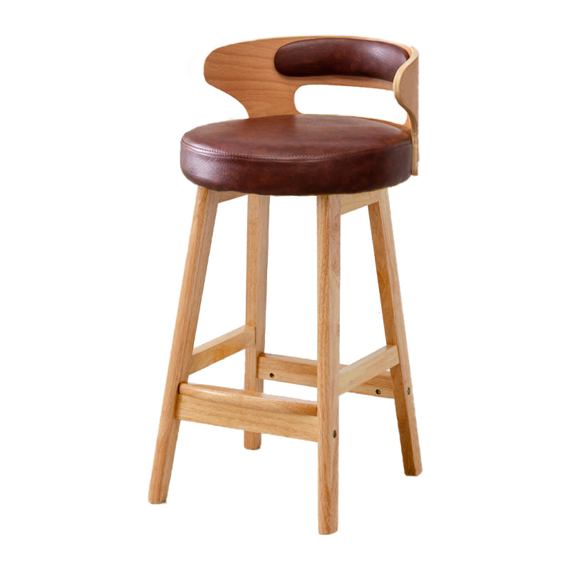 Scandinavian Low Back Upholstered Footrest Bar Stool Home Rubberwood Stool Brown 1 Piece Counter Stool(26"H) Clearhalo 'Bar Furniture' 'Bar Stools' 'bar_stools' 'furn' 'furn_bar_stools' 'furniture_bar_stools' 'Kitchen & Dining Furniture' 'kitchen&dining_furn' 'kitchen' 'kitchen_furn' Furniture' 4692624