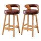 Scandinavian Low Back Upholstered Footrest Bar Stool Home Rubberwood Stool Brown 2 Piece Set Counter Stool(26"H) Clearhalo 'Bar Furniture' 'Bar Stools' 'bar_stools' 'furn' 'furn_bar_stools' 'furniture_bar_stools' 'Kitchen & Dining Furniture' 'kitchen&dining_furn' 'kitchen' 'kitchen_furn' Furniture' 4692625