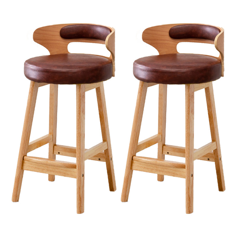 Scandinavian Low Back Upholstered Footrest Bar Stool Home Rubberwood Stool Brown 2 Piece Set Counter Stool(26"H) Clearhalo 'Bar Furniture' 'Bar Stools' 'bar_stools' 'furn' 'furn_bar_stools' 'furniture_bar_stools' 'Kitchen & Dining Furniture' 'kitchen&dining_furn' 'kitchen' 'kitchen_furn' Furniture' 4692625