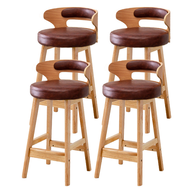 Scandinavian Low Back Upholstered Footrest Bar Stool Home Rubberwood Stool Brown 4 Piece Set Counter Stool(26"H) Clearhalo 'Bar Furniture' 'Bar Stools' 'bar_stools' 'furn' 'furn_bar_stools' 'furniture_bar_stools' 'Kitchen & Dining Furniture' 'kitchen&dining_furn' 'kitchen' 'kitchen_furn' Furniture' 4692626