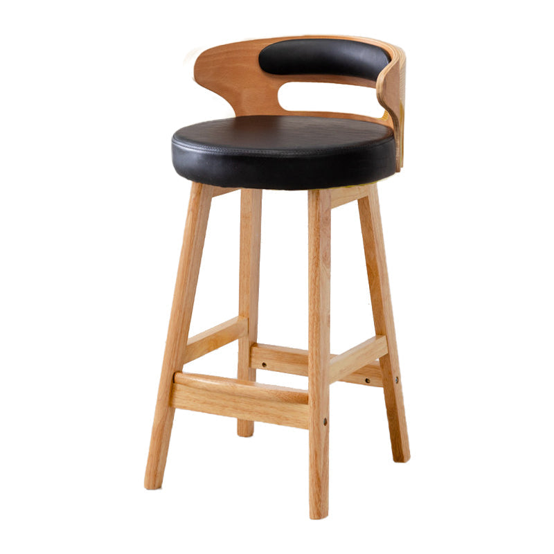 Scandinavian Low Back Upholstered Footrest Bar Stool Home Rubberwood Stool Black 1 Piece Counter Stool(26"H) Clearhalo 'Bar Furniture' 'Bar Stools' 'bar_stools' 'furn' 'furn_bar_stools' 'furniture_bar_stools' 'Kitchen & Dining Furniture' 'kitchen&dining_furn' 'kitchen' 'kitchen_furn' Furniture' 4692627