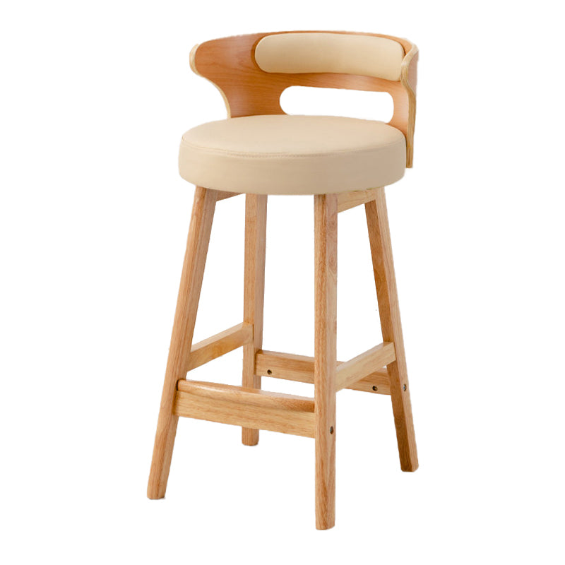 Scandinavian Low Back Upholstered Footrest Bar Stool Home Rubberwood Stool Off-White 1 Piece Counter Stool(26"H) Clearhalo 'Bar Furniture' 'Bar Stools' 'bar_stools' 'furn' 'furn_bar_stools' 'furniture_bar_stools' 'Kitchen & Dining Furniture' 'kitchen&dining_furn' 'kitchen' 'kitchen_furn' Furniture' 4692630