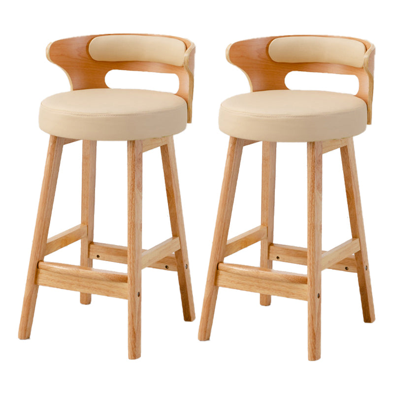 Scandinavian Low Back Upholstered Footrest Bar Stool Home Rubberwood Stool Off-White 2 Piece Set Counter Stool(26"H) Clearhalo 'Bar Furniture' 'Bar Stools' 'bar_stools' 'furn' 'furn_bar_stools' 'furniture_bar_stools' 'Kitchen & Dining Furniture' 'kitchen&dining_furn' 'kitchen' 'kitchen_furn' Furniture' 4692631