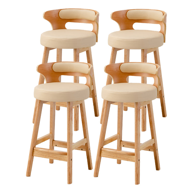 Scandinavian Low Back Upholstered Footrest Bar Stool Home Rubberwood Stool Off-White 4 Piece Set Counter Stool(26"H) Clearhalo 'Bar Furniture' 'Bar Stools' 'bar_stools' 'furn' 'furn_bar_stools' 'furniture_bar_stools' 'Kitchen & Dining Furniture' 'kitchen&dining_furn' 'kitchen' 'kitchen_furn' Furniture' 4692632