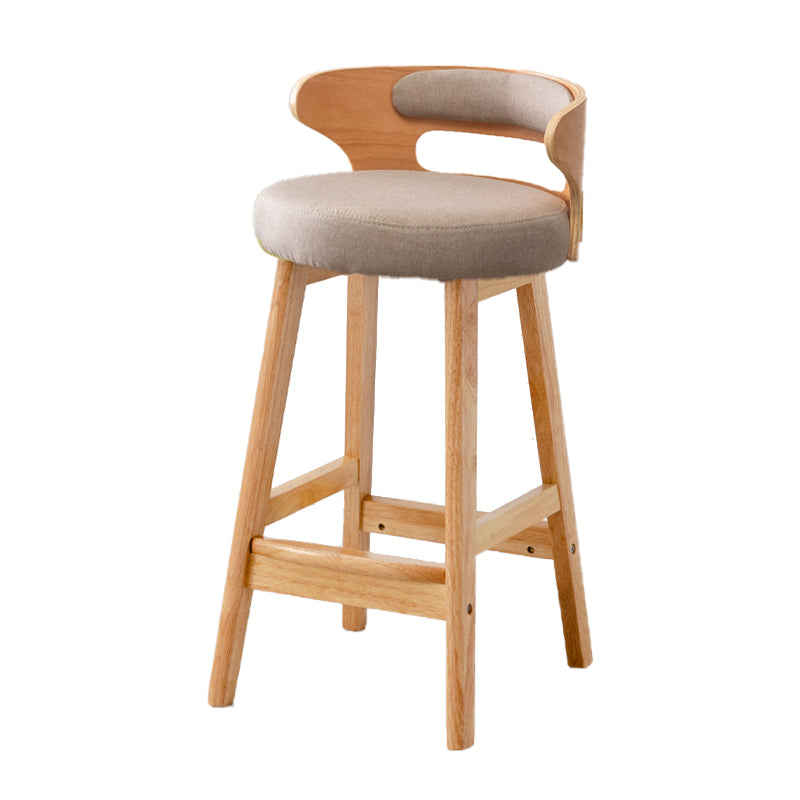 Scandinavian Low Back Upholstered Footrest Bar Stool Home Rubberwood Stool Khaki 1 Piece Counter Stool(26"H) Clearhalo 'Bar Furniture' 'Bar Stools' 'bar_stools' 'furn' 'furn_bar_stools' 'furniture_bar_stools' 'Kitchen & Dining Furniture' 'kitchen&dining_furn' 'kitchen' 'kitchen_furn' Furniture' 4692633