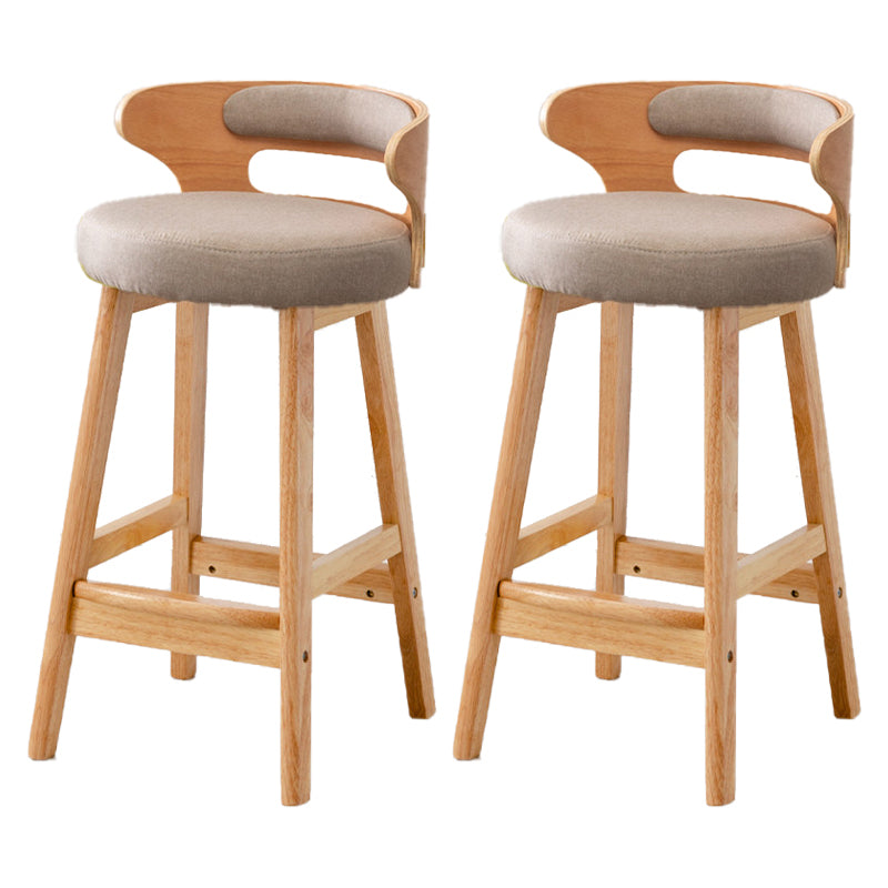 Scandinavian Low Back Upholstered Footrest Bar Stool Home Rubberwood Stool Khaki 2 Piece Set Counter Stool(26"H) Clearhalo 'Bar Furniture' 'Bar Stools' 'bar_stools' 'furn' 'furn_bar_stools' 'furniture_bar_stools' 'Kitchen & Dining Furniture' 'kitchen&dining_furn' 'kitchen' 'kitchen_furn' Furniture' 4692634