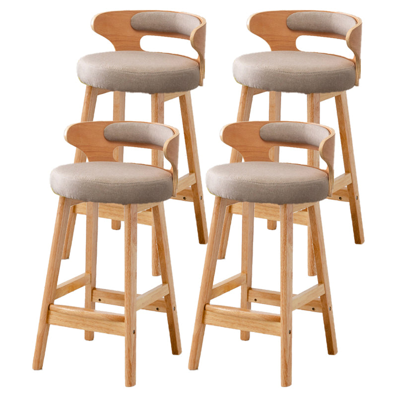 Scandinavian Low Back Upholstered Footrest Bar Stool Home Rubberwood Stool Khaki 4 Piece Set Counter Stool(26"H) Clearhalo 'Bar Furniture' 'Bar Stools' 'bar_stools' 'furn' 'furn_bar_stools' 'furniture_bar_stools' 'Kitchen & Dining Furniture' 'kitchen&dining_furn' 'kitchen' 'kitchen_furn' Furniture' 4692635