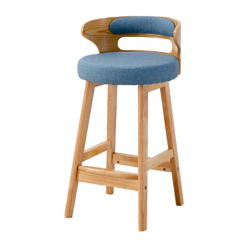 Scandinavian Low Back Upholstered Footrest Bar Stool Home Rubberwood Stool Blue 1 Piece Counter Stool(26"H) Clearhalo 'Bar Furniture' 'Bar Stools' 'bar_stools' 'furn' 'furn_bar_stools' 'furniture_bar_stools' 'Kitchen & Dining Furniture' 'kitchen&dining_furn' 'kitchen' 'kitchen_furn' Furniture' 4692639