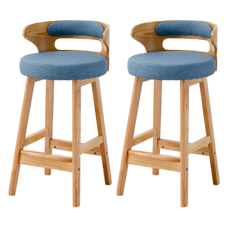 Scandinavian Low Back Upholstered Footrest Bar Stool Home Rubberwood Stool Blue 2 Piece Set Counter Stool(26"H) Clearhalo 'Bar Furniture' 'Bar Stools' 'bar_stools' 'furn' 'furn_bar_stools' 'furniture_bar_stools' 'Kitchen & Dining Furniture' 'kitchen&dining_furn' 'kitchen' 'kitchen_furn' Furniture' 4692640