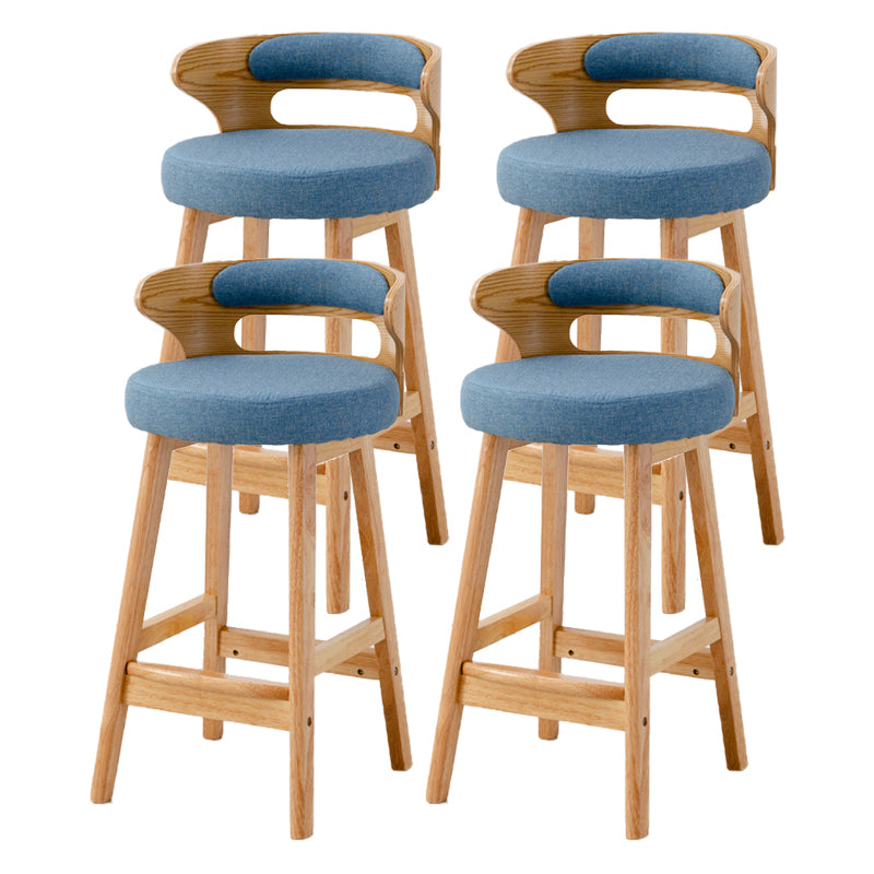 Scandinavian Low Back Upholstered Footrest Bar Stool Home Rubberwood Stool Blue 4 Piece Set Counter Stool(26"H) Clearhalo 'Bar Furniture' 'Bar Stools' 'bar_stools' 'furn' 'furn_bar_stools' 'furniture_bar_stools' 'Kitchen & Dining Furniture' 'kitchen&dining_furn' 'kitchen' 'kitchen_furn' Furniture' 4692641