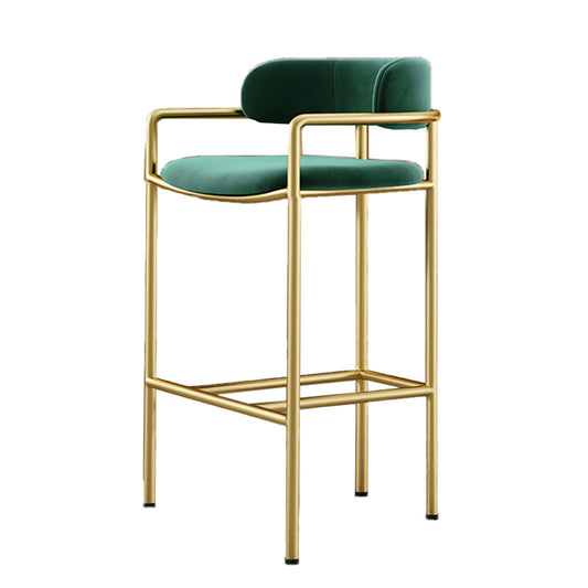 Glam Low Back Bar and Counter Stool Square Stool with 4 Gold Legs Green 1 Piece