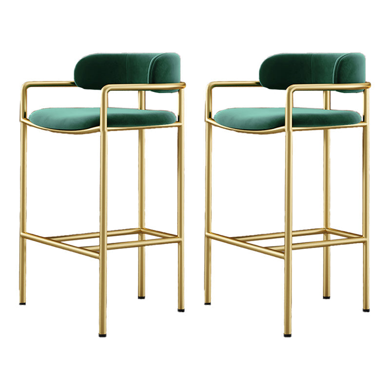 Glam Low Back Bar and Counter Stool Square Stool with 4 Gold Legs Green 2 Piece Set Clearhalo 'Bar Furniture' 'Bar Stools' 'bar_stools' 'furn' 'furn_bar_stools' 'furniture_bar_stools' 'Kitchen & Dining Furniture' 'kitchen&dining_furn' 'kitchen' 'kitchen_furn' Furniture' 4692697