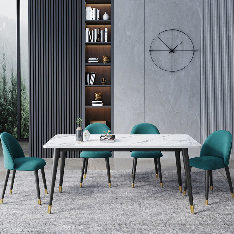 Glam Style 1/2/3/5/7 Pieces Dining Set White-gold Table Kitchen Set for Dining Room 5 Pieces: Table, 4 Blue Chairs Clearhalo 'Dining Room Sets' 'Dining Tables & Seating' 'dining_room_set' 'furn' 'furn_dining_room_set' 'Furniture' 'furniture_dining_room_set' 'Kitchen & Dining Furniture' 'kitchen&dining_furn' 'kitchen' 4692855