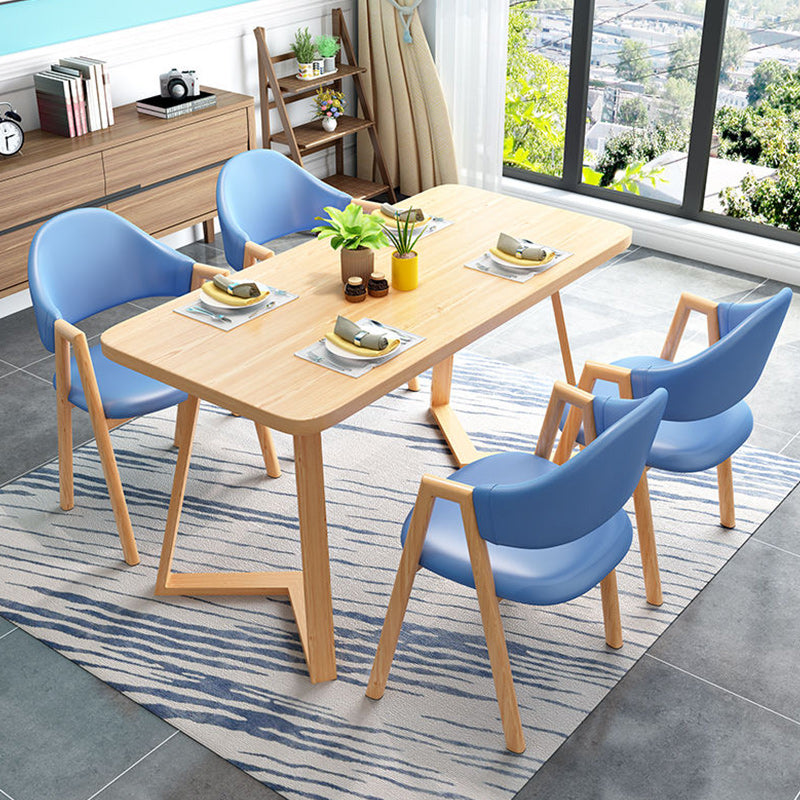 Modern 1/2/5 Pieces Dining Set Rectangle Wood Dining Table Set for Dining Room 5 Pieces: Table, 4 Blue Chairs Clearhalo 'Dining Room Sets' 'Dining Tables & Seating' 'dining_room_set' 'furn' 'furn_dining_room_set' 'Furniture' 'furniture_dining_room_set' 'Kitchen & Dining Furniture' 'kitchen&dining_furn' 'kitchen' 4692884