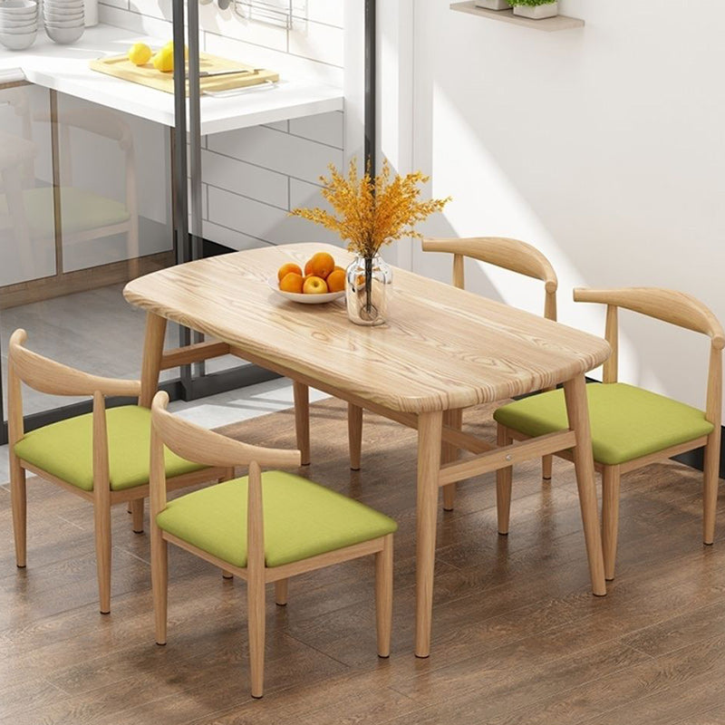 Modern 1/4/5/7 Pieces Dining Set Rectangle Artificial Wood Dining Table for Dining Room 5 Pieces: Wood Table, 4 Green Chairs Clearhalo 'Dining Room Sets' 'Dining Tables & Seating' 'dining_room_set' 'furn' 'furn_dining_room_set' 'Furniture' 'Kitchen & Dining Furniture' 'kitchen&dining_furn' 'kitchen' 4692892