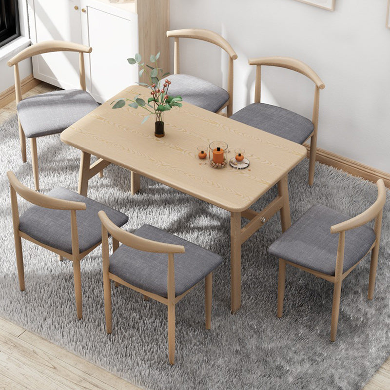 Modern 1/4/5/7 Pieces Dining Set Rectangle Artificial Wood Dining Table for Dining Room 7 Pieces: Walnut Table, 6 Grey Chairs Clearhalo 'Dining Room Sets' 'Dining Tables & Seating' 'dining_room_set' 'furn' 'furn_dining_room_set' 'Furniture' 'Kitchen & Dining Furniture' 'kitchen&dining_furn' 'kitchen' 4692897