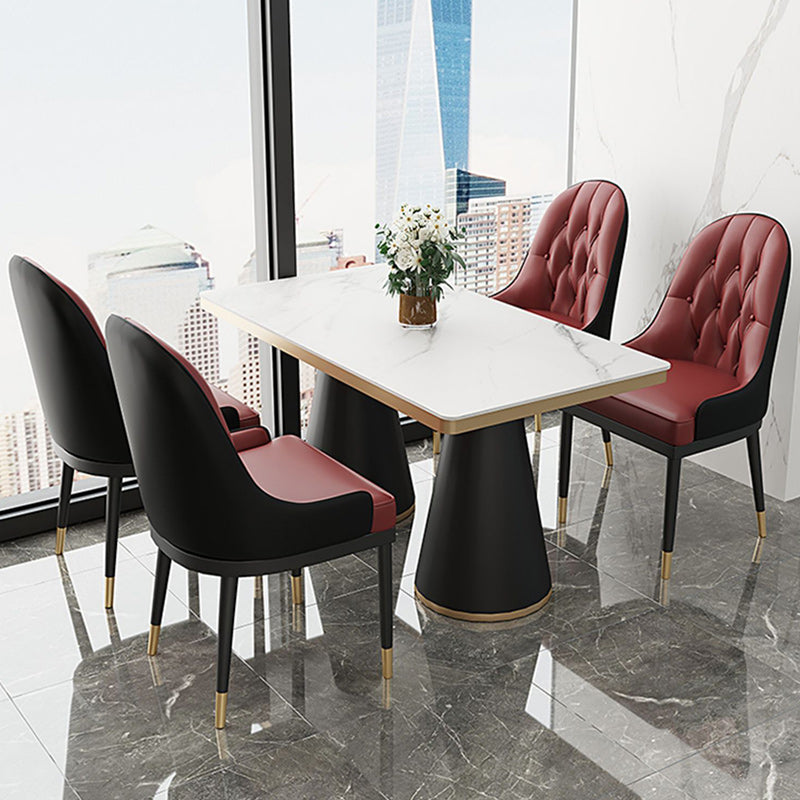 Leather Upholstered Chair Set Scandinavian 1/2/5 Pieces White Dining Table and Chairs 5 Pieces: White Table, 4 Black Chairs Clearhalo 'Dining Room Sets' 'Dining Tables & Seating' 'dining_room_set' 'furn' 'furn_dining_room_set' 'Furniture' 'furniture_dining_room_set' 'Kitchen & Dining Furniture' 'kitchen&dining_furn' 'kitchen' 4692970