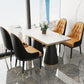 Leather Upholstered Chair Set Scandinavian 1/2/5 Pieces White Dining Table and Chairs 5 Pieces: White Table, 4 Orange-Black Chairs Clearhalo 'Dining Room Sets' 'Dining Tables & Seating' 'dining_room_set' 'furn' 'furn_dining_room_set' 'Furniture' 'furniture_dining_room_set' 'Kitchen & Dining Furniture' 'kitchen&dining_furn' 'kitchen' 4692971