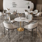 Glam Style 1/5 Pieces Dining Set White-gold Table Kitchen Set for Dining Room 5 Pieces: Table, 4 Beige Chairs Clearhalo 'Dining Room Sets' 'Dining Tables & Seating' 'dining_room_set' 'furn' 'furn_dining_room_set' 'Furniture' 'furniture_dining_room_set' 'Kitchen & Dining Furniture' 'kitchen&dining_furn' 'kitchen' 4693009